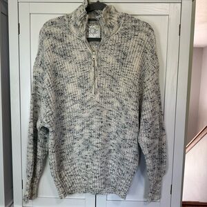 Aerie Chill Side Quarter Zip Sweater Beige Gray Knit Pullover XS Oversized Comfy